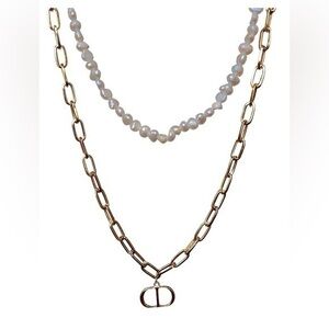 18K GP Freshwater pearls double chain Neckalce